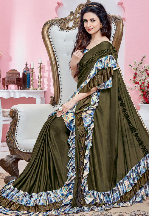  Women's Ready To Wear Lycra Saree With Unstitched