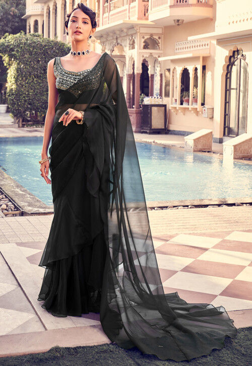 Black Cora Silk Organza Saree Set – Shikha Mehta