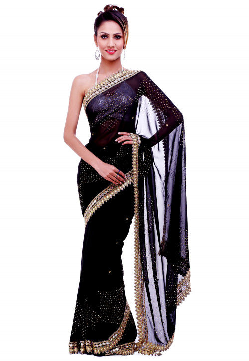 Hand Embroidered Georgette Saree in Black