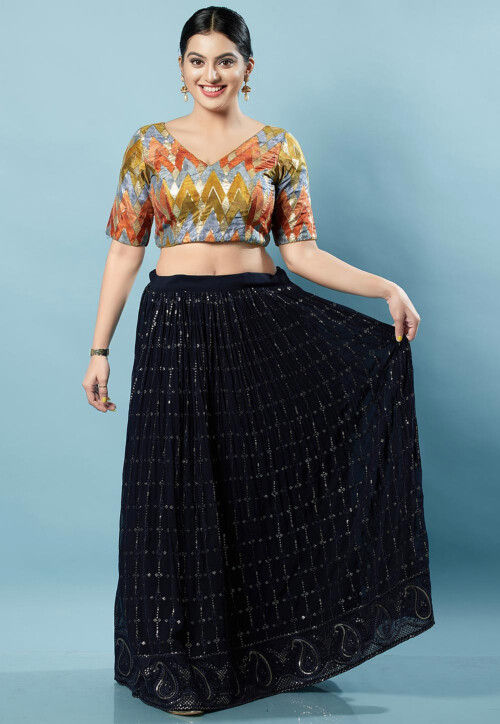 Sequinned Art Silk Blouse in Olive Green