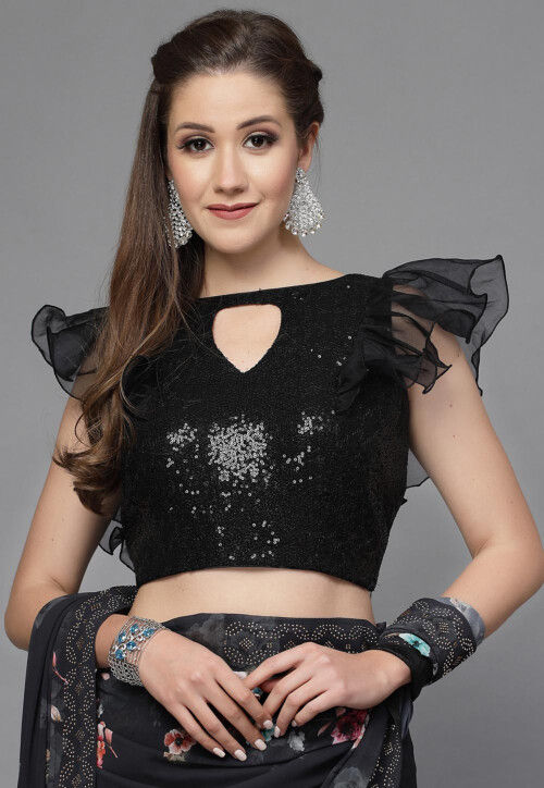 Sequinned Georgette Blouse in Black