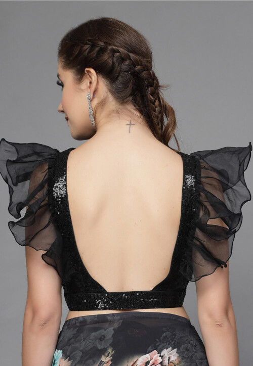 Sequinned Georgette Blouse in Black