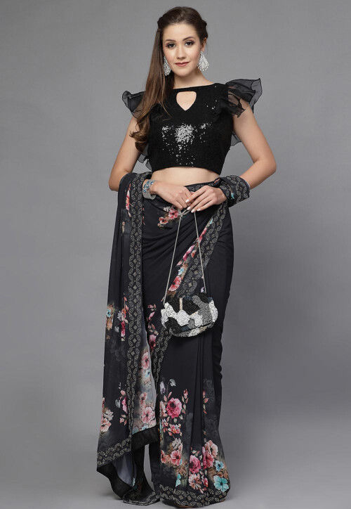 Sequinned Georgette Blouse in Black