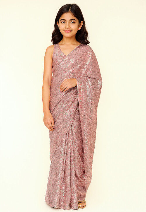Sequinned Georgette in Saree Dusty Rose Pink