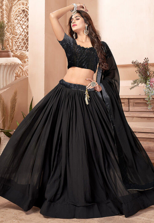 Sequinned Georgette Lehenga in Black