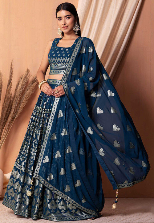 Sequinned Georgette Lehenga in Blue