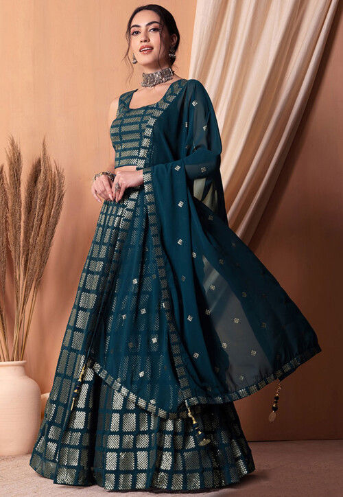 Sequinned Georgette Lehenga in Blue
