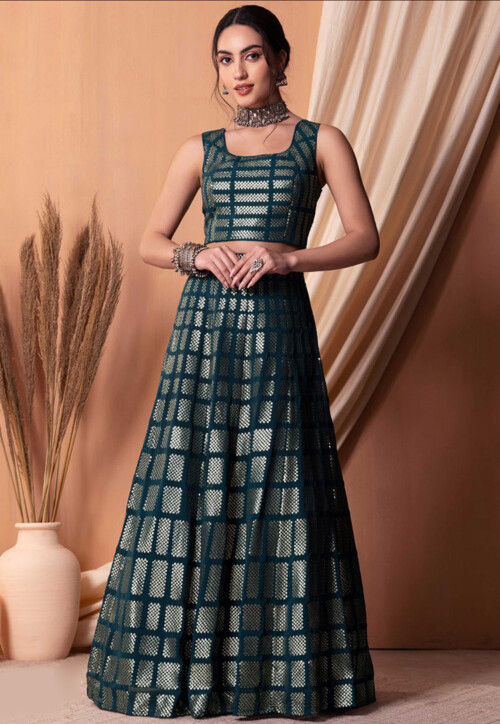 Sequinned Georgette Lehenga in Blue