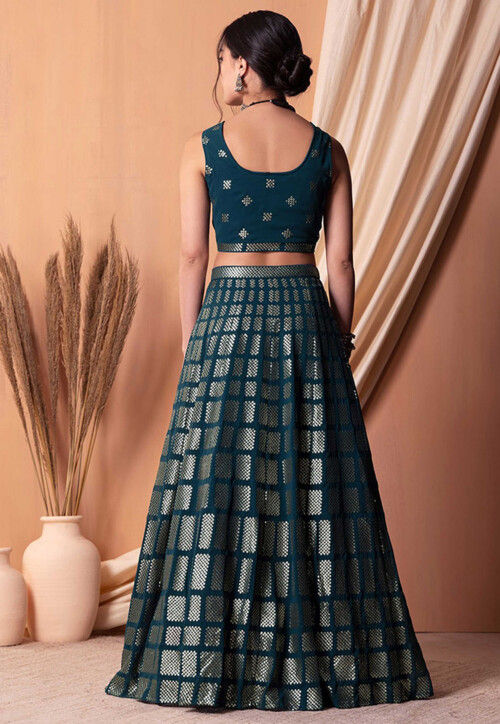 Sequinned Georgette Lehenga in Blue