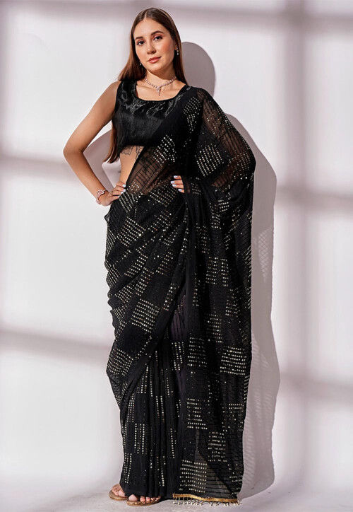 Sequinned Georgette Saree in Black