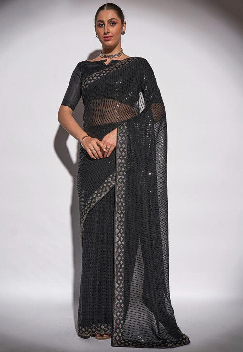 Sequinned Georgette Saree in Black