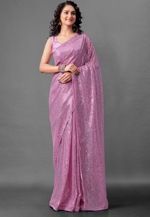 Sequinned Georgette Saree in Lilac