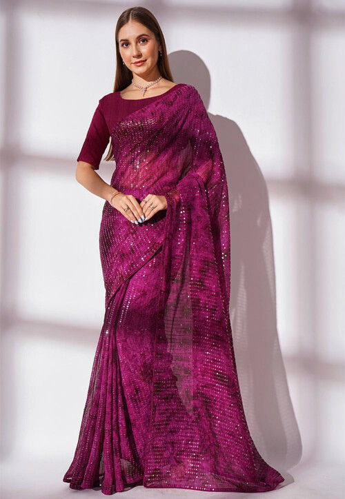 Sequinned Georgette Saree in Purple