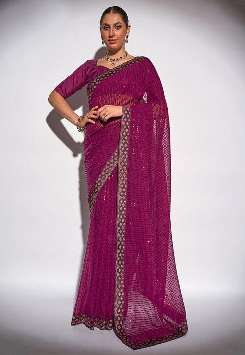 Sequinned Georgette Saree in Purple