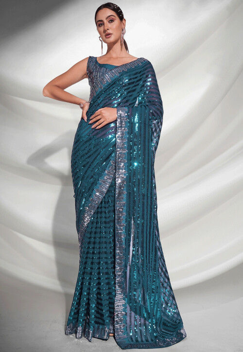 A sequinned sari-(PSC-9)