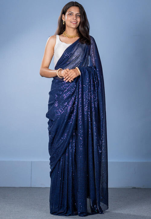 Light blue color designer saree with silver ssequin work | Saree designs,  Light blue color, Saree look