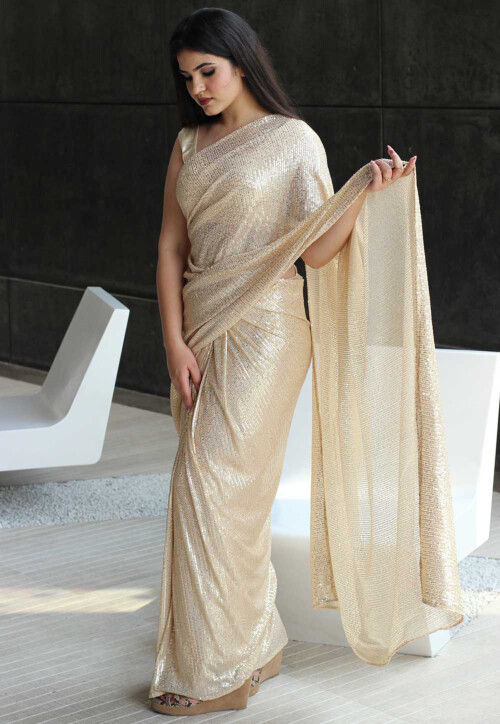 Buy Copper and Nude Striped Sequin Saree with Blouse by Designer SIDDARTHA  TYTLER Online at Ogaan.com