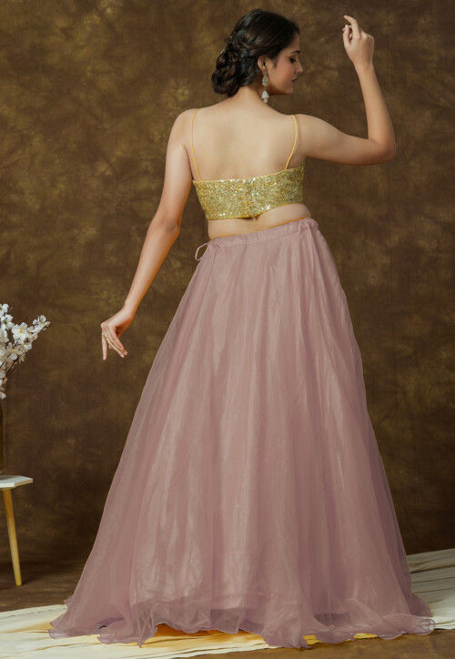 Sequinned Organza Lehenga in Old Rose