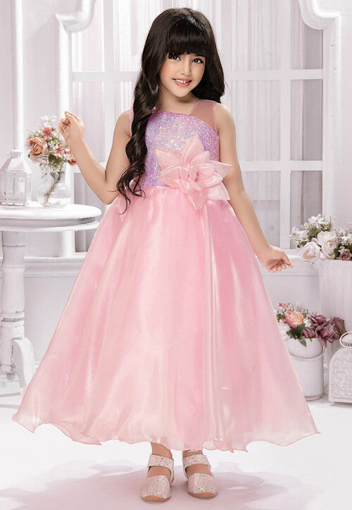 Sequinned Satin Gown in Pink
