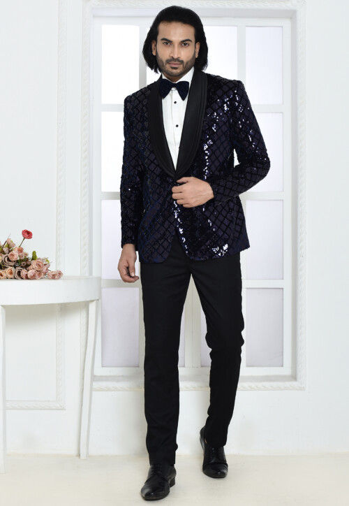 Buy Sequins Velvet Suit Set in Navy Blue Online : MTX3133 - Utsav Fashion