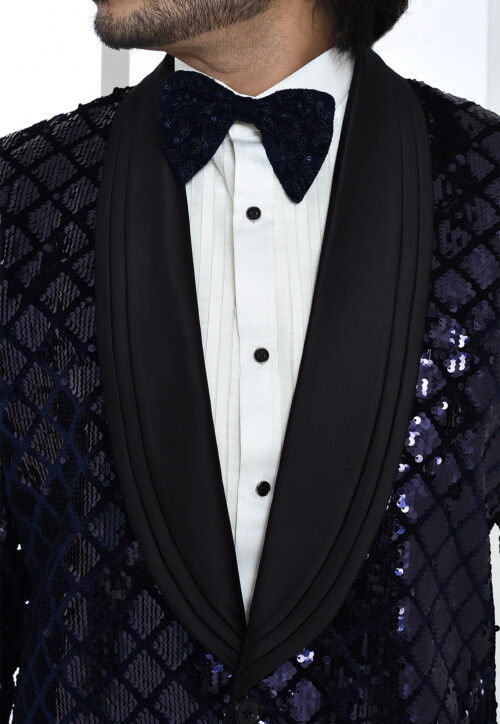 Buy Sequins Velvet Suit Set in Navy Blue Online : MTX3133 - Utsav Fashion