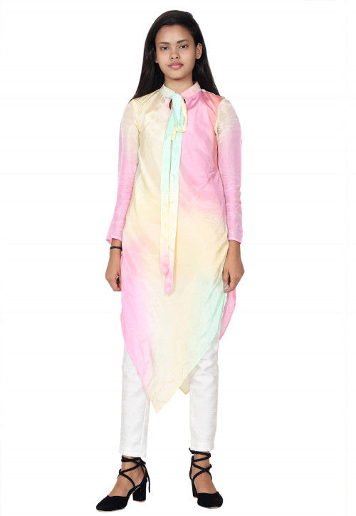 Shaded Uppada Silk Asymmteric Kurta in Multicolor