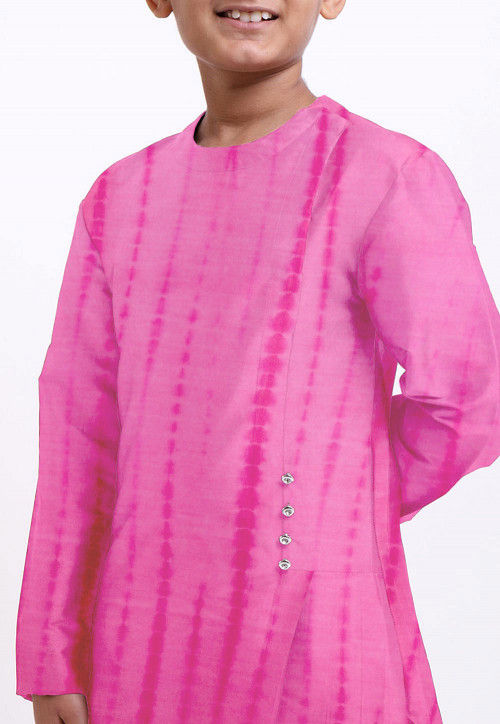 Shibhori Printed Pure Silk Kurta Set in Pink