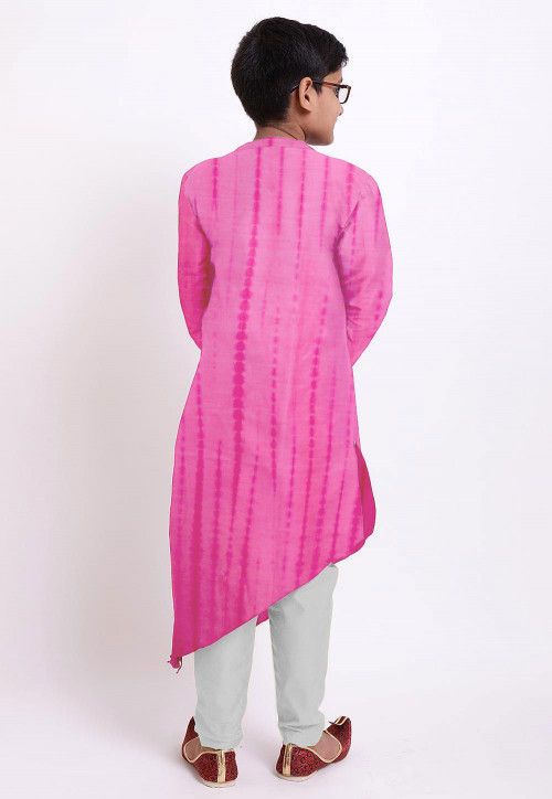 Shibhori Printed Pure Silk Kurta Set in Pink