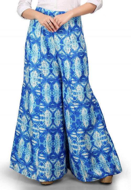 Shibori Printed Bhagalpuri Silk Palazzo in Blue