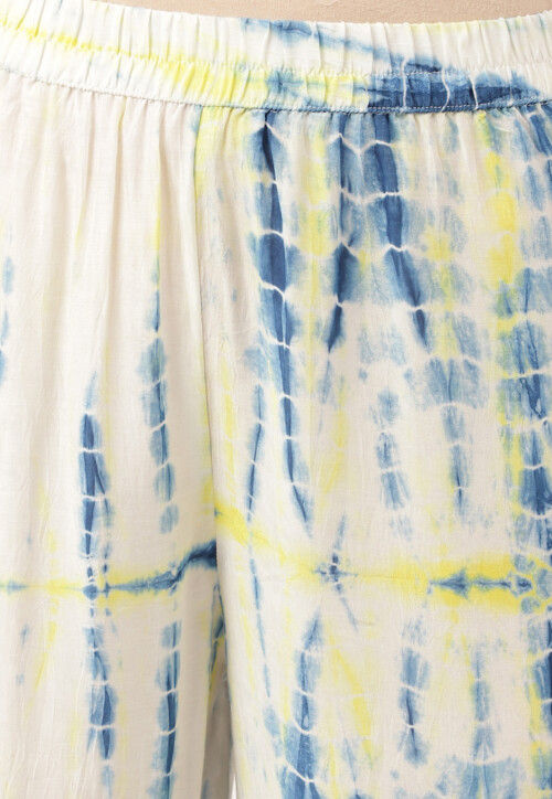 Shibori Printed Cotton Straight Kurta Set in Off White