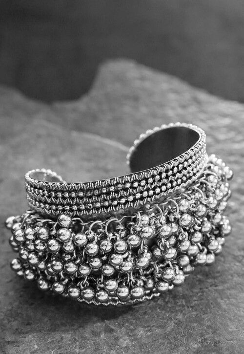 Silver-Plated Oxidised Beaded Adjustable Bracelets