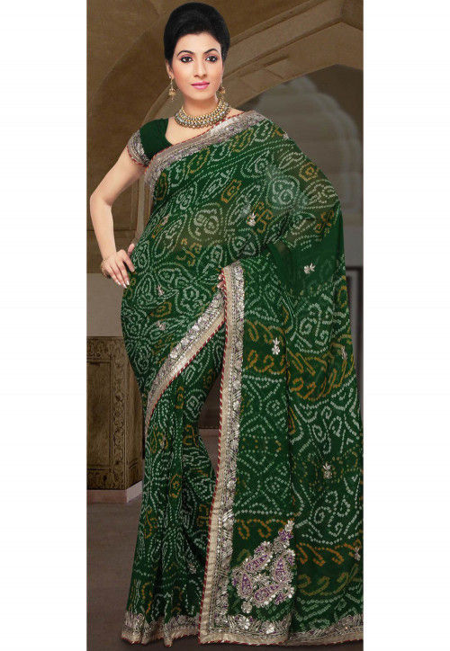 Women Bandhani satin saree with sequins embroidery lace - dvz0003677