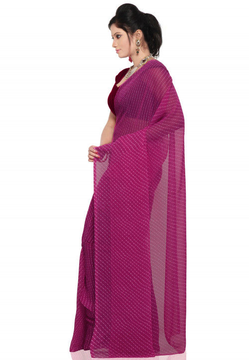 Lehariya Printed Georgette Saree in Fuchsia