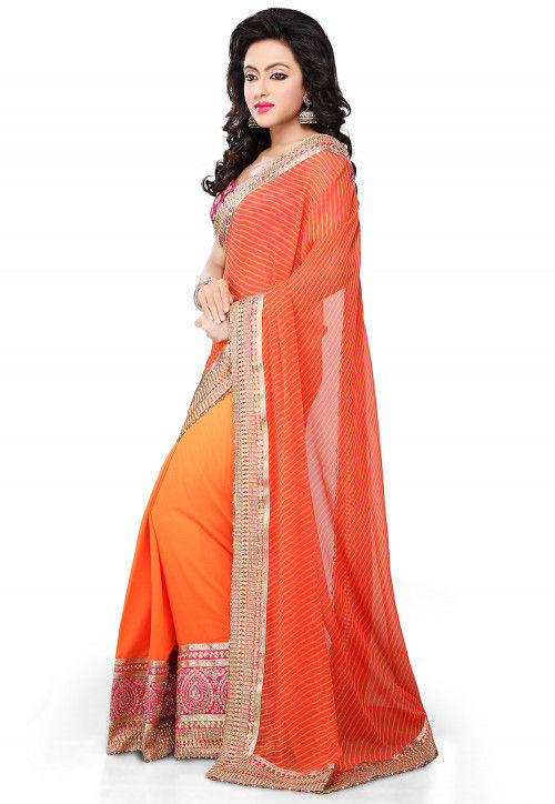 Half N Half Georgette Saree in Orange