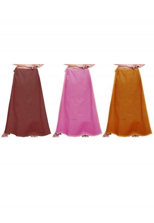 Combo Set Cotton Petticoat in Brown, Pink and Mustard