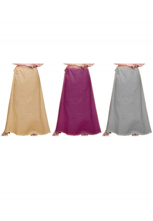 Combo Set Cotton Petticoat in Beige, Purple and Grey