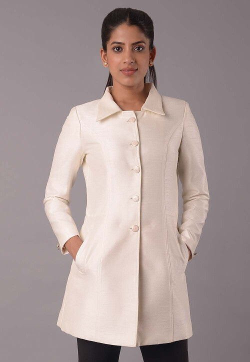 Buy Solid Color Dupion Silk Jacket in Off White Online TBN83 Utsav Fashion