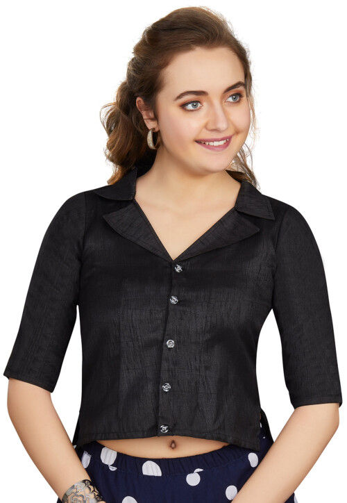 Buy Solid Color Art Silk Blouse in Black Online UAL50 Utsav