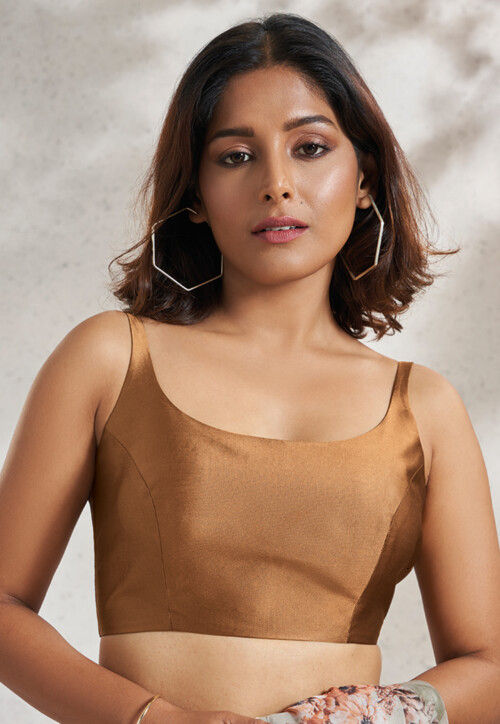 Solid Color Art Silk Blouse in Brown