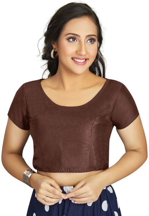 Solid Color Art Silk Blouse in Brown