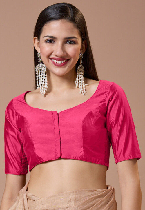 Solid Color Art Silk Blouse in Fuchsia