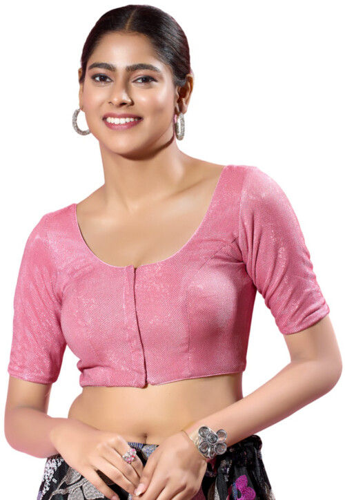 Buy Solid Color Art Silk Blouse in Light Pink Online UGX1019