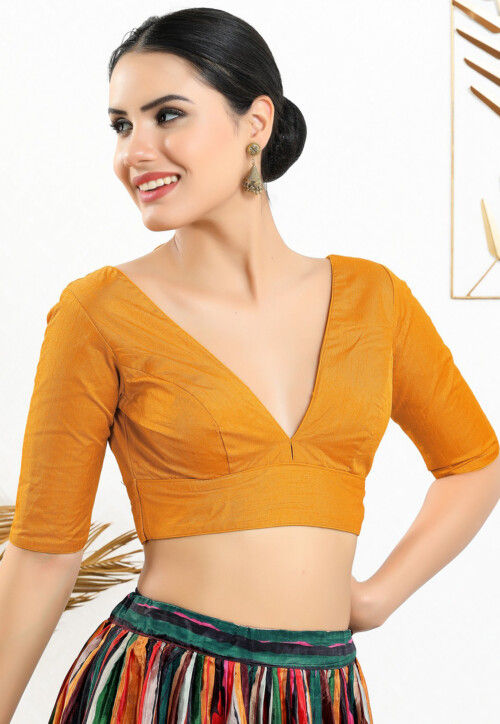 Buy Solid Color Art Silk Blouse in Mustard Online UGX843 Utsav Fashion