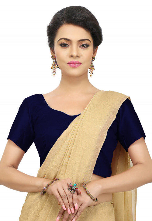 Golden saree with navy blue blouse new arrivals