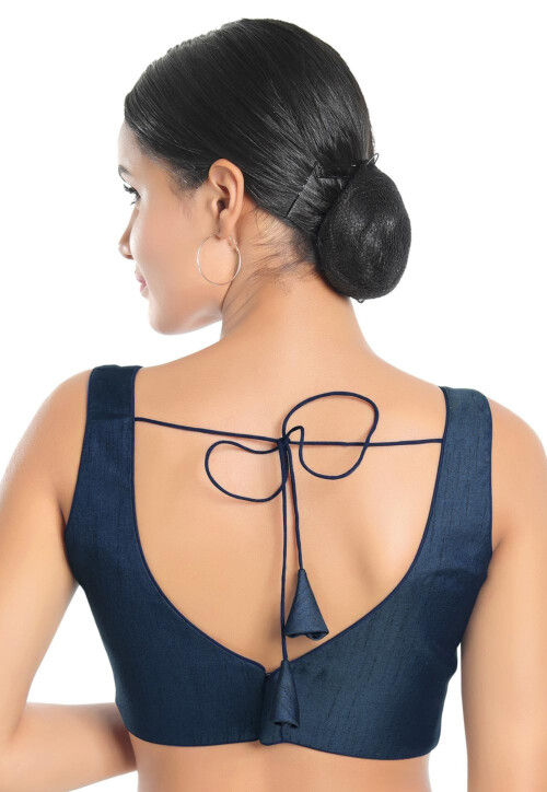 Solid Color Art Silk Blouse in Navy Blue