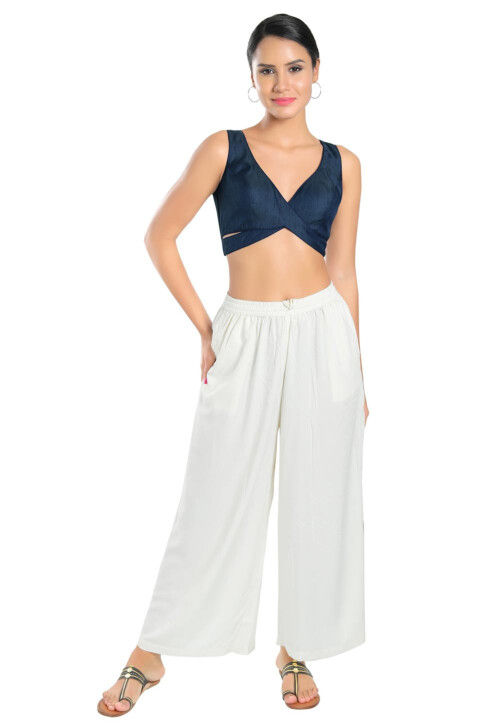 Solid Color Art Silk Blouse in Navy Blue