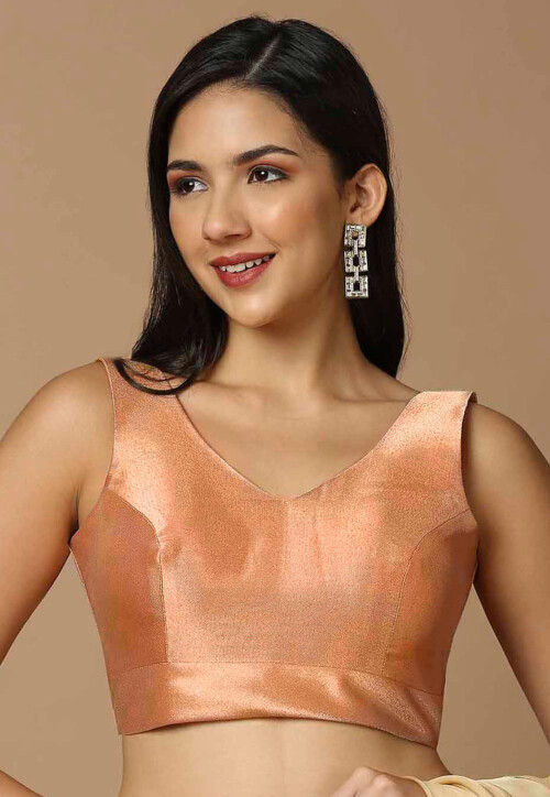 Solid Color Art Silk Blouse in Peach