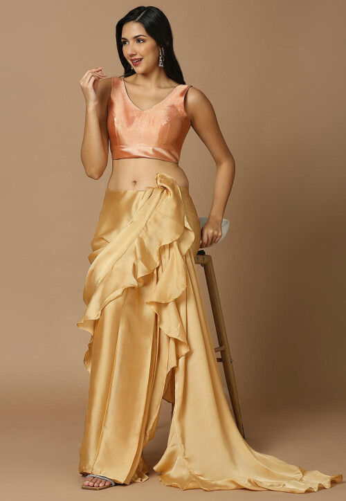 Solid Color Art Silk Blouse in Peach