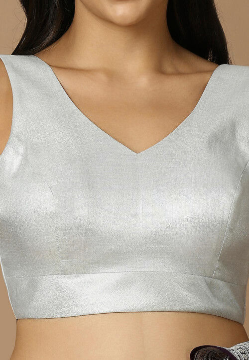 Solid Color Art Silk Blouse in Silver