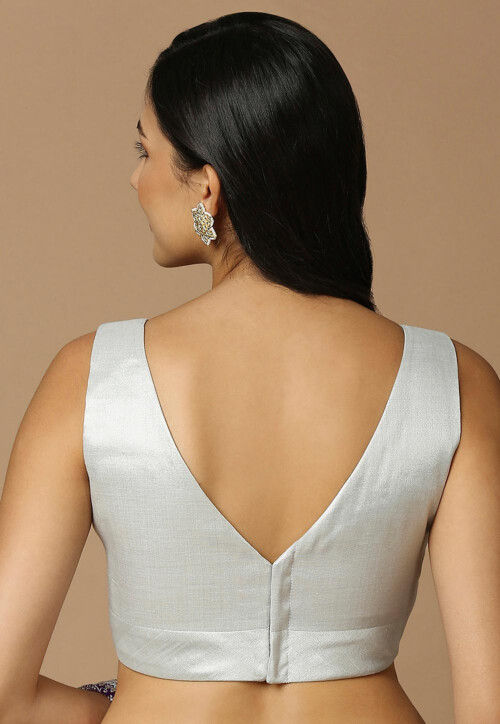 Solid Color Art Silk Blouse in Silver